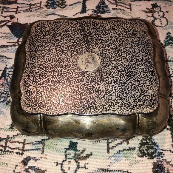 Silver Plated Jewelry box with red interior lining - Picture 7 of 16